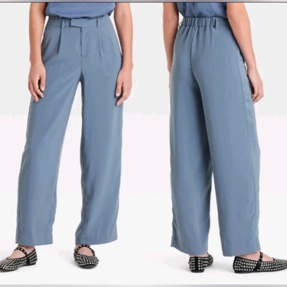 A New Day Womens High-Rise Satin Side Striped Straight Trousers Blue